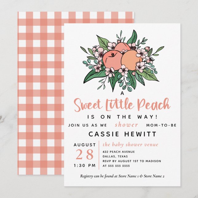 Sweet Little Peach on Way Baby Dusche Einladung (Vorne/Hinten)