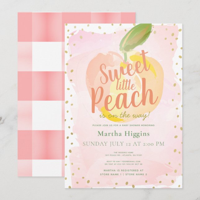 Sweet Little Peach Pink Baby Dusche Einladung (Vorne/Hinten)