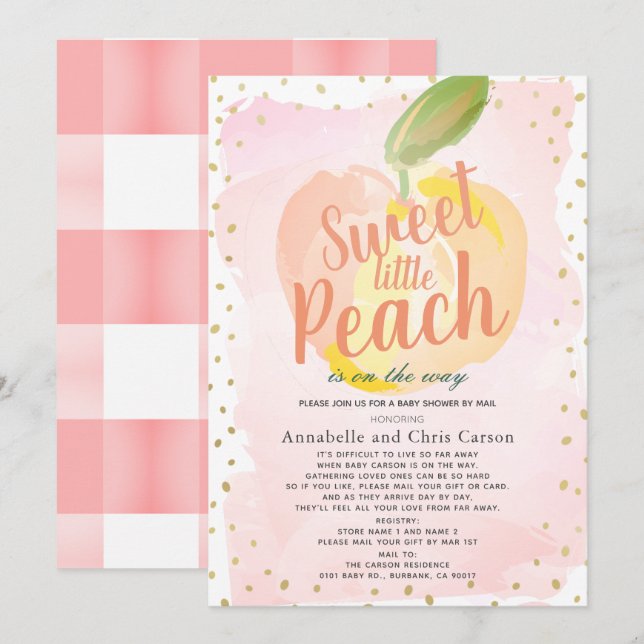 Sweet Little Peach Pink Baby Dusche per Mail Einladung (Vorne/Hinten)