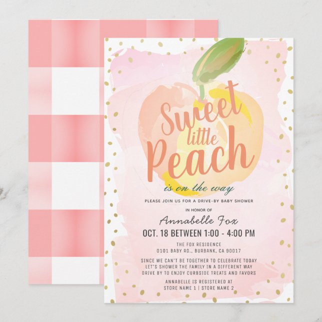 Sweet Little Peach Pink Drive-by Baby Dusche Einladung (Vorne/Hinten)