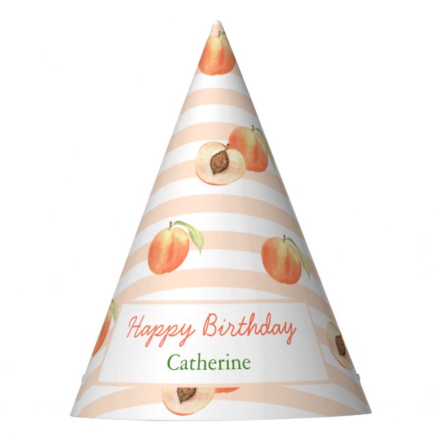 Sweet Little Peach Stripes Girl Birthday Partyhütchen (Vorderseite)
