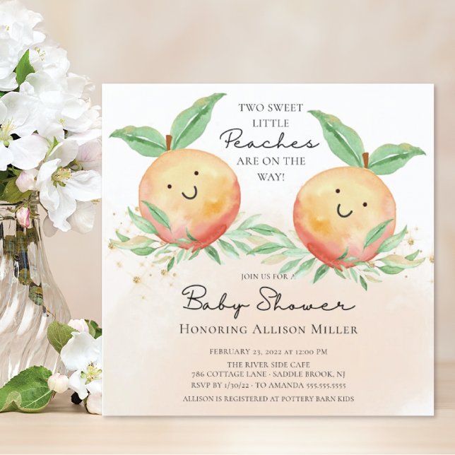 Sweet Little Peaches Twins Baby Dusche Einladung (Von Creator hochgeladen)