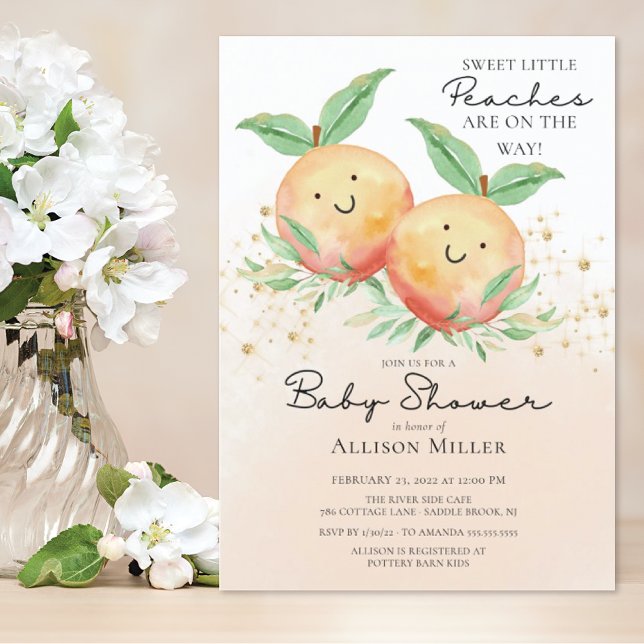 Sweet Little Peaches Twins Baby shower Invitation (Créateur téléchargé)