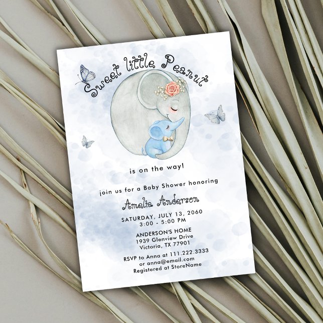 Sweet Little Peanut Cute Elephant Baby Boy Shower Einladung (Von Creator hochgeladen)