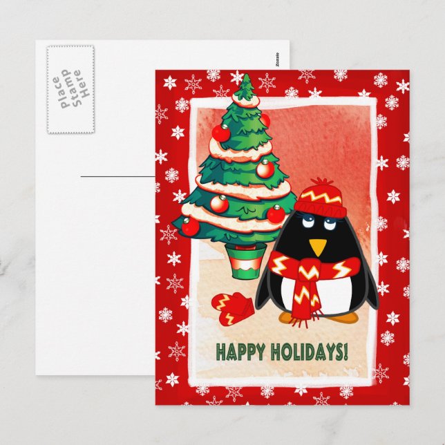 Sweet Little Penguin Christmas Feiertagspostkarte (Vorne/Hinten)