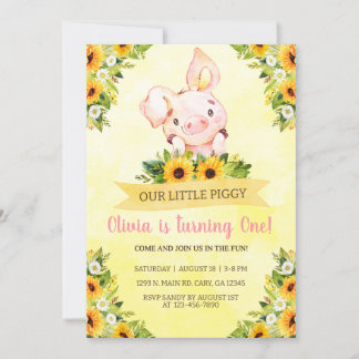 Sweet Little Piggy Pig Girl zum Geburtstag einlade Einladung