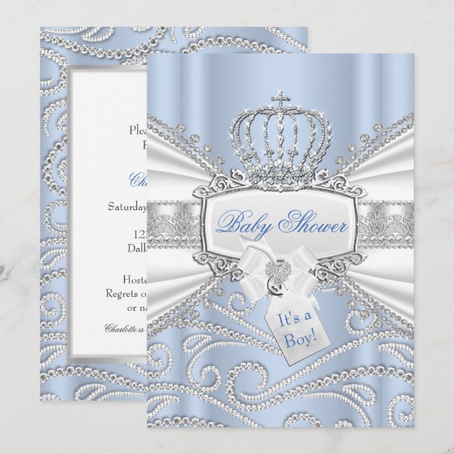 Sweet Little Prince Diamond Boy Babydusche Einladung (Vorne/Hinten)