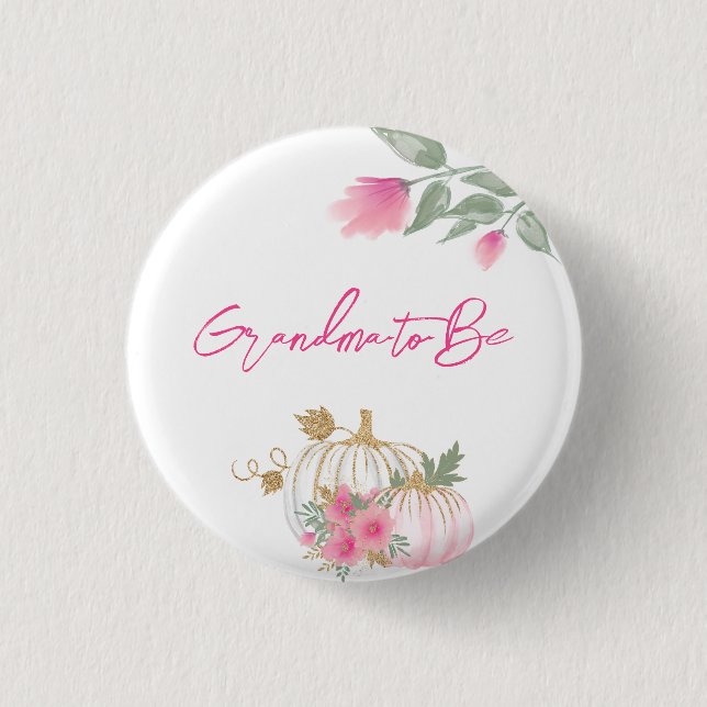 Sweet Little Pumpkin Blush Pink Gold Weiße Blüte Button (Vorderseite)