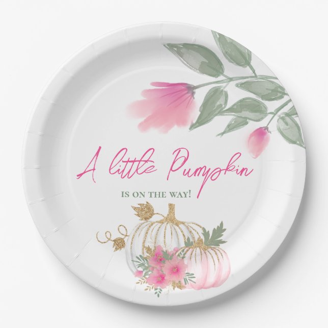 Sweet Little Pumpkin Blush Pink Gold Weiße Blüte Pappteller (Vorderseite)