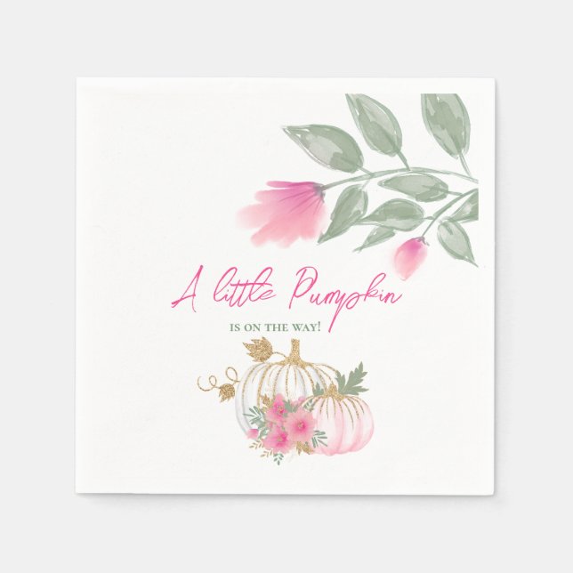 Sweet Little Pumpkin Blush Pink Gold Weiße Blüte Serviette (Vorderseite)