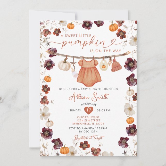 Sweet Little Pumpkin Boho Baby Kleidung Baby Dusch Einladung (Vorderseite)