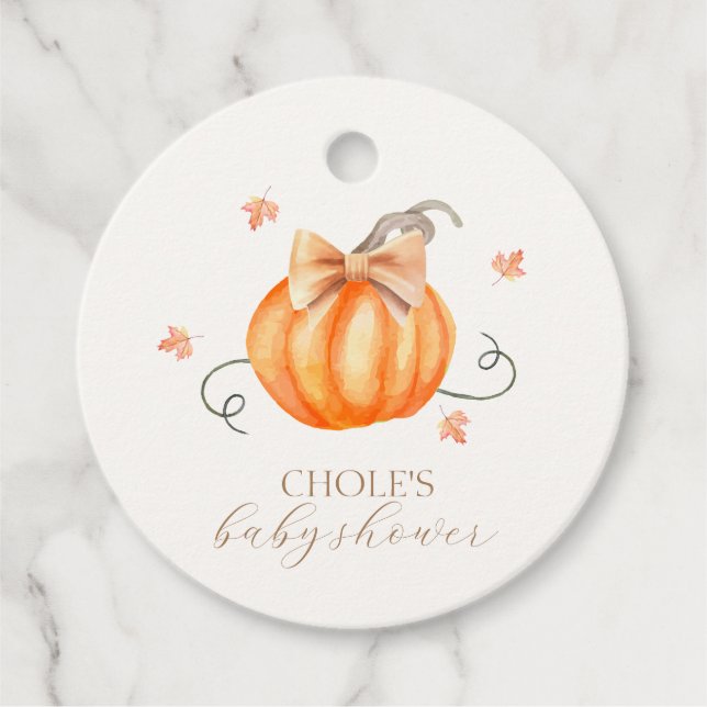 Sweet Little Pumpkin Bow Fall Baby Dusche Geschenkanhänger (Vorderseite)