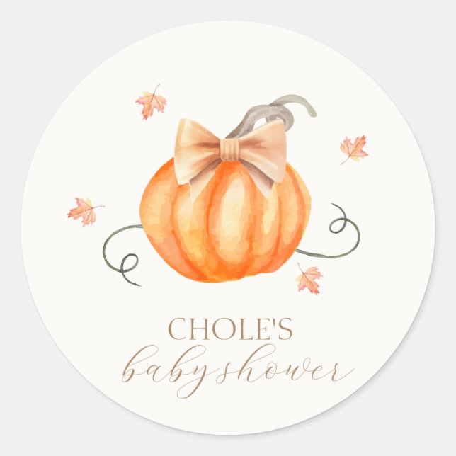 Sweet Little Pumpkin Bow Fall Baby Dusche Runder Aufkleber (Vorderseite)
