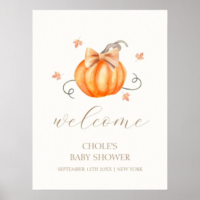 Sweet Little Pumpkin Bow Fall Baby Dusche Willkomm Poster (Vorne)