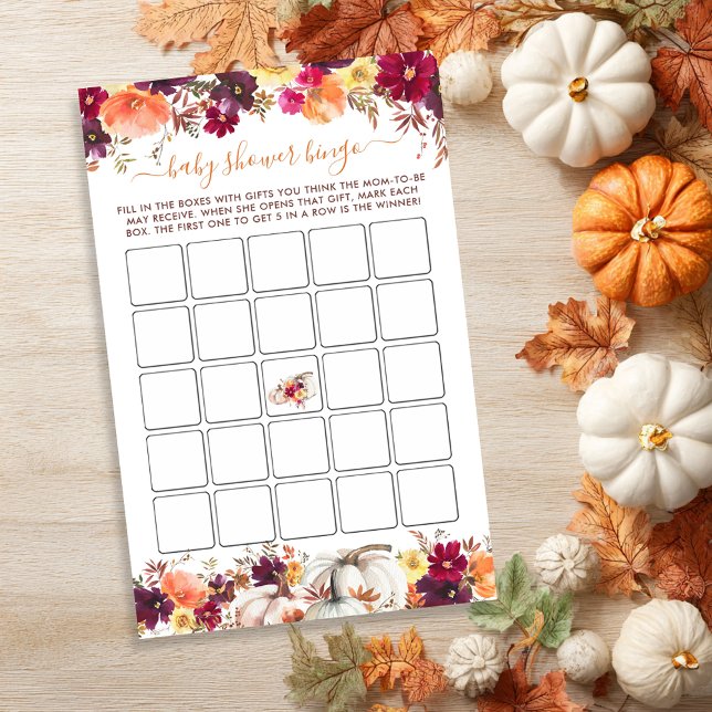Sweet Little Pumpkin Fall Floral Baby Dusche Bingo (Sweet Little Pumpkin Fall Floral Baby Shower Bingo)