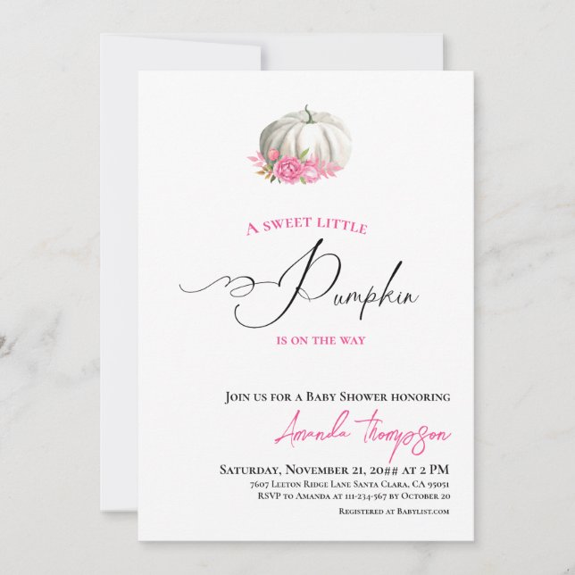 Sweet Little Pumpkin Gold Pink Baby Dusche Einladung (Vorderseite)