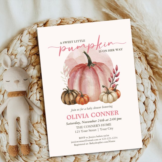 Sweet Little Pumpkin Herbst Pink Baby Dusche Einladung (Von Creator hochgeladen)