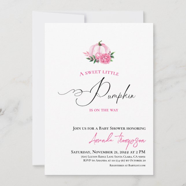 Sweet Little Pumpkin Minimalistisch Pink Baby Dusc Einladung (Vorderseite)