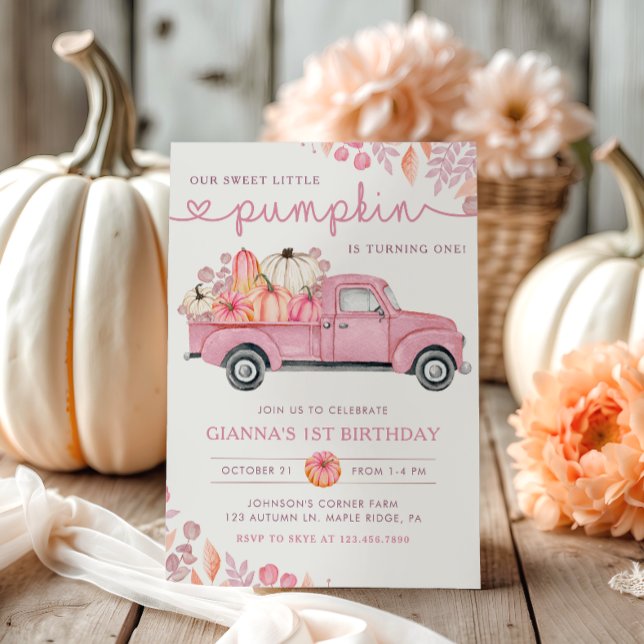 Sweet Little Pumpkin Pink Autumn Birthday Einladung (Von Creator hochgeladen)