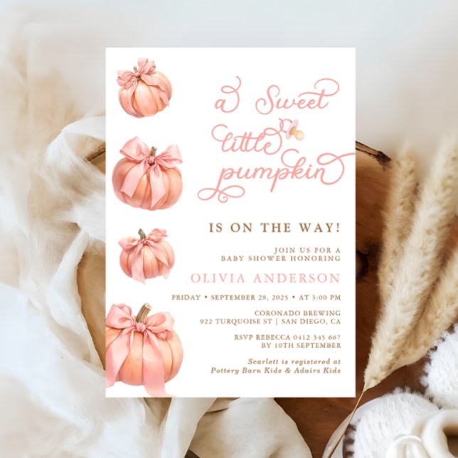 Sweet Little Pumpkin Pink Bow Girl Baby Dusche Einladung (Von Creator hochgeladen)