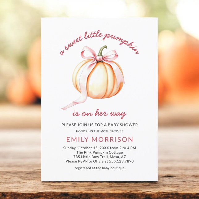 Sweet Little Pumpkin Pink Bow Girl Baby Shower Einladung (Von Creator hochgeladen)
