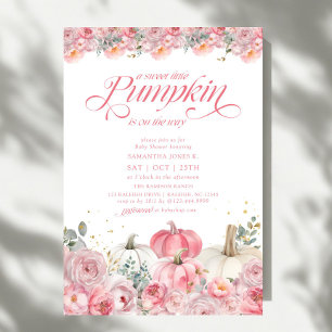 Sweet Little Pumpkin Pink Floral Fall Baby Dusche Einladung