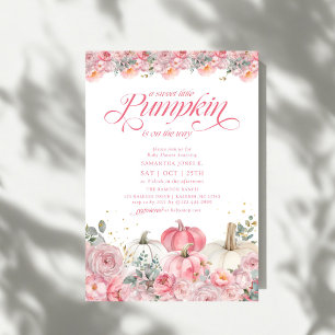 Sweet Little Pumpkin Pink Floral Fall Baby Dusche Einladung