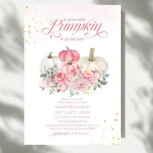 Sweet Little Pumpkin Pink Floral Fall Baby Dusche Einladung