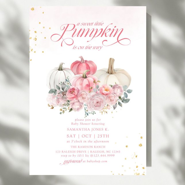 Sweet Little Pumpkin Pink Floral Fall Baby Dusche Einladung (Von Creator hochgeladen)
