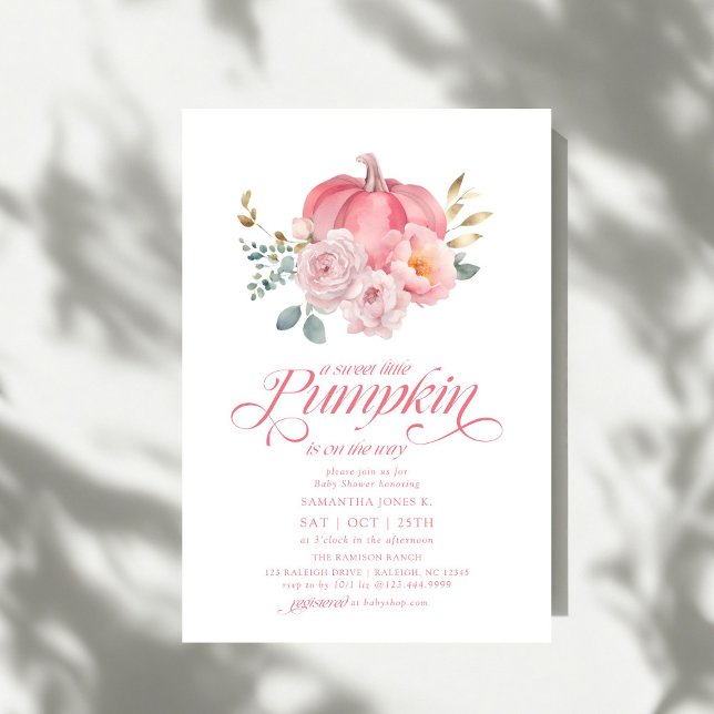 Sweet Little Pumpkin Pink Floral Fall Baby Shower Einladung (Von Creator hochgeladen)