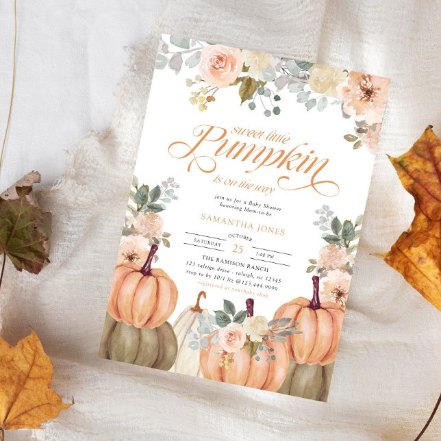 Sweet Little Pumpkin Pink Floral Fall Baby Shower  Einladung (Von Creator hochgeladen)