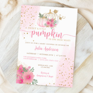 Sweet Little Pumpkin, Pink Gold Fall Baby Dusche Einladung