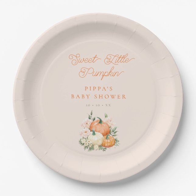 Sweet Little Pumpkin Pink & Orange Baby Dusche Pappteller (Vorderseite)
