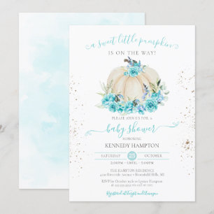 Sweet Little Pumpkin Turquoise Blue Baby Dusche Einladung