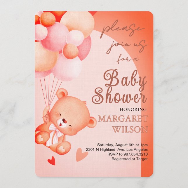 Sweet Little Teddy Bear Baby Shower Einladung (Vorderseite)