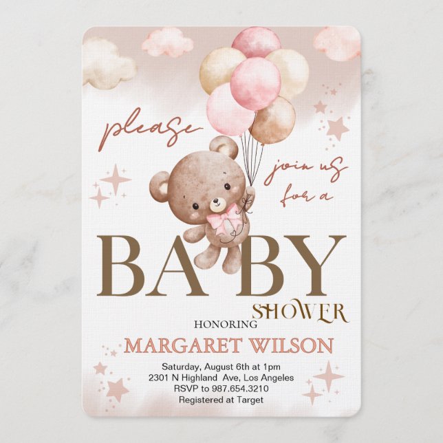 Sweet Little Teddy Bear Baby Shower Einladung (Vorderseite)