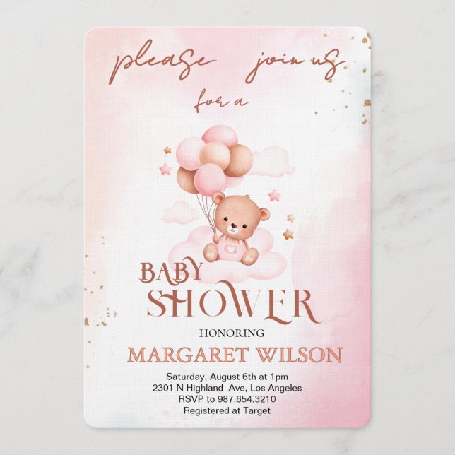 Sweet Little Teddy Bear Baby Shower Einladung (Vorderseite)