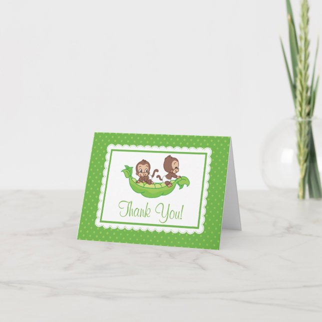 Sweet Little Twins Monkey Pea Pod Danke Karte (Vorderseite)