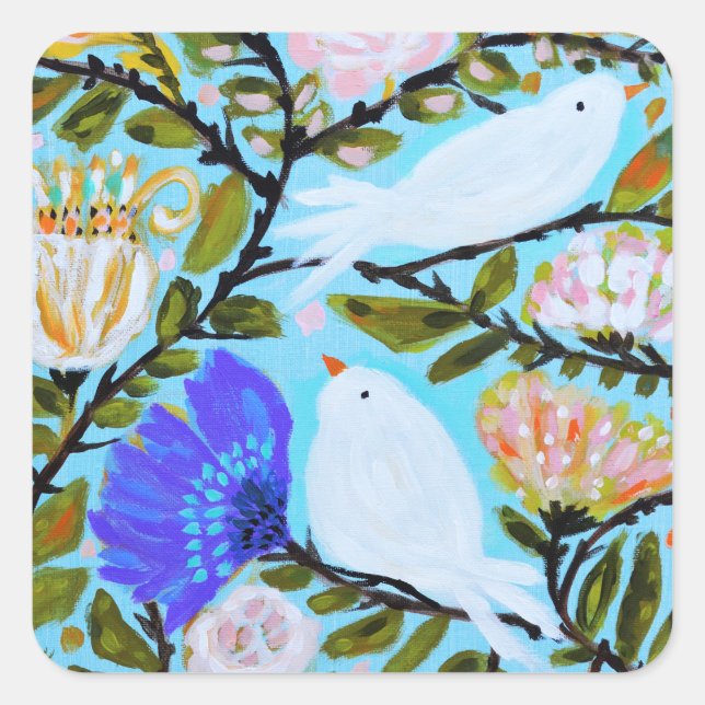 Sweet Love Birds II Quadratischer Aufkleber (Vorderseite)