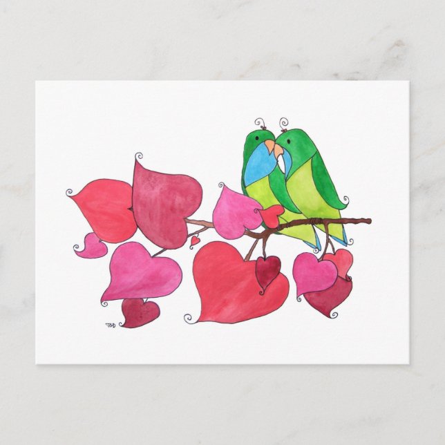 Sweet Love Birds Illustration Postkarte (Vorderseite)