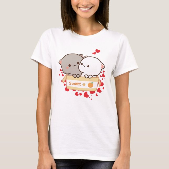 Sweet Love with Peach and Goma Cats T-Shirt (Vorderseite)