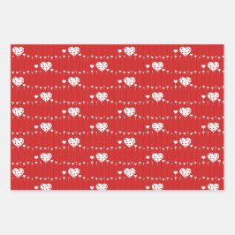 Sweet Lovely Romantic Red White Hearts Geschenkpapier Set