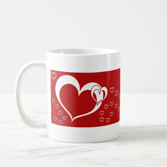 Sweet Lovely Romantic Red White Hearts Kaffeetasse (Links)
