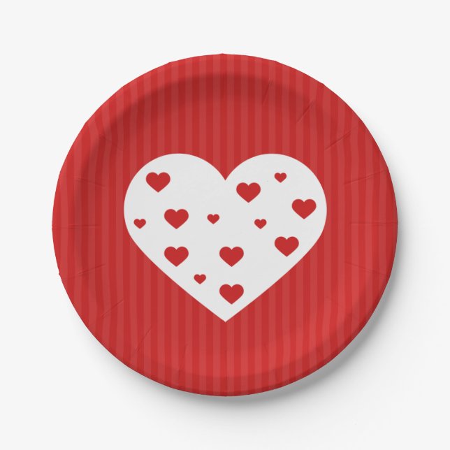 Sweet Lovely Romantic Red White Hearts Pappteller (Vorderseite)