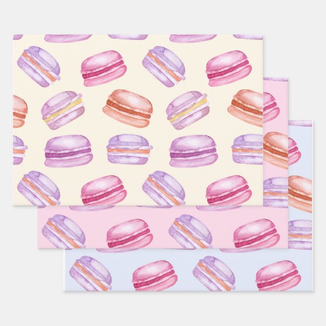 Sweet Macarons auf schönen Pastellmustern Geschenkpapier Set (Set)