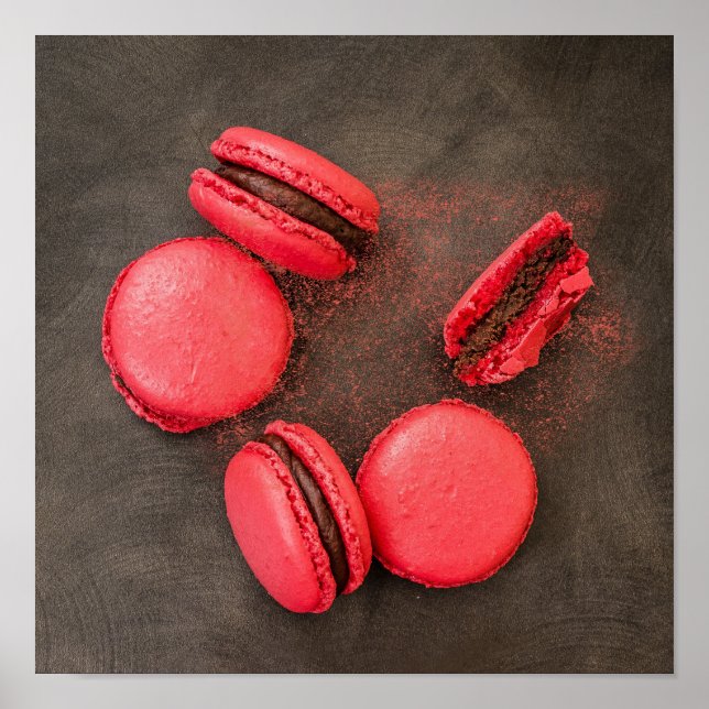 Sweet Macarons Küchenplakat | Macarons Rotes Rosa Poster (Vorne)