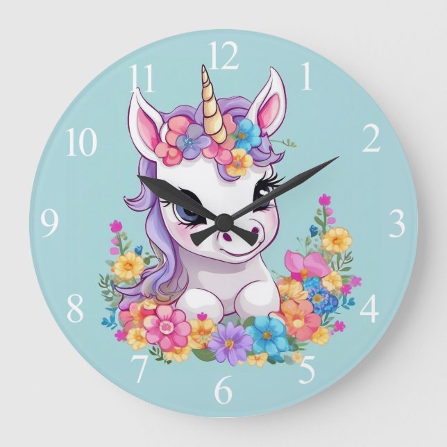 Sweet Magical Baby Unicorn Große Wanduhr (Vorderseite)