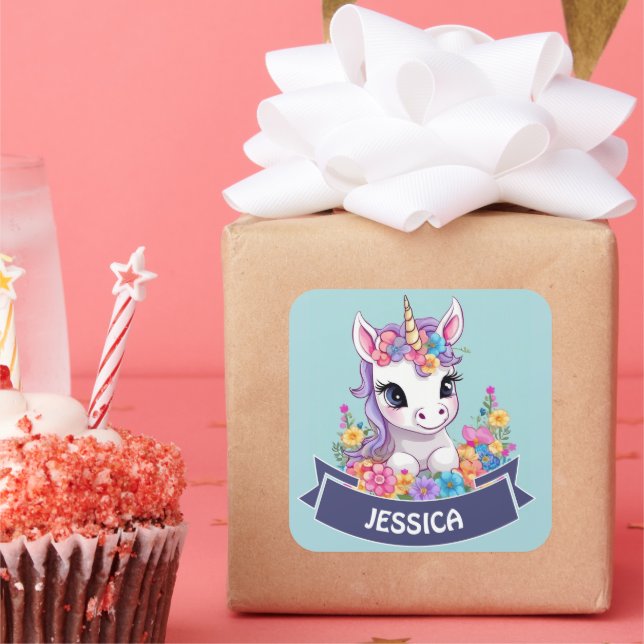Sweet Magical Baby Unicorn Quadratischer Aufkleber (Party)