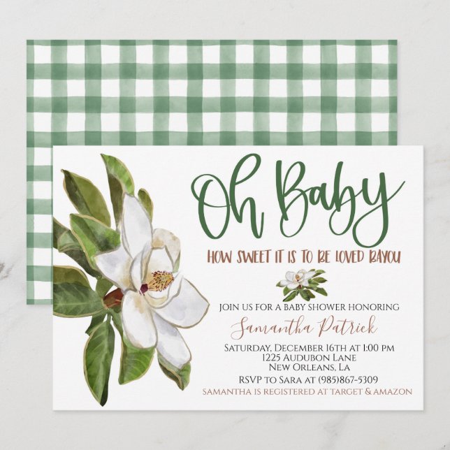 Sweet Magnolia Bayou Baby Dusche Einladung (Vorne/Hinten)