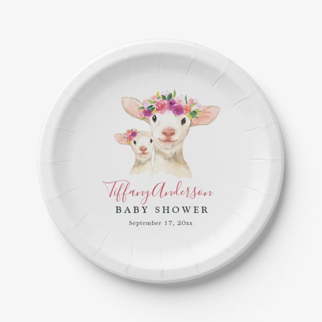 Sweet Mama und Baby Lamb Floral Baby Duschplatte Pappteller (Vorderseite)
